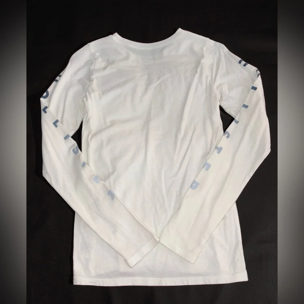 Hollister White Long Sleeve Graphic Tee XS Logo Sleeve Casual Top - Picture 2 of 9